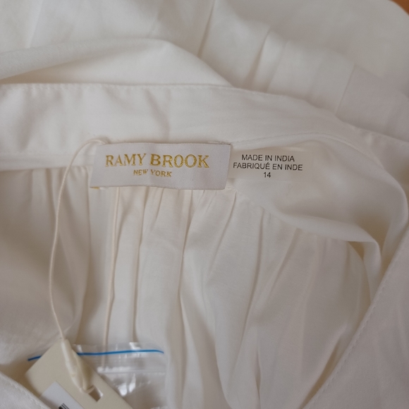 Ramy Brook Ruched Minidress Size 14 Preppy Tie Waist Long Sleeve Cotton Blend - Picture 7 of 16